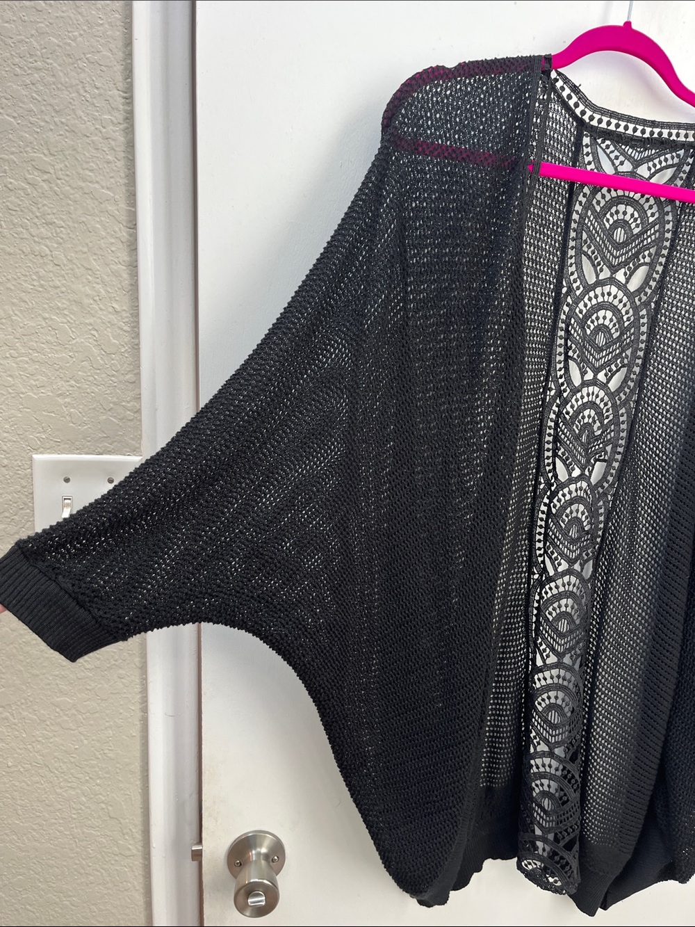 Torrid Black Open-Knit Dolman Sleeve Cardigan, Size 1 - Picture 2 of 7